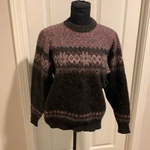 Vtg Lord Jeff grey maueve Aztec like crewneck wool sweater sz M